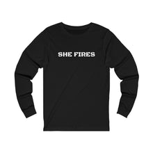 Load image into Gallery viewer, SHE FIRES Unisex Jersey Long Sleeve Tee
